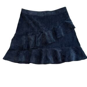 Glam Tiered Ruffled Navy Blue Corduroy Mini Skirt Size M Y2K